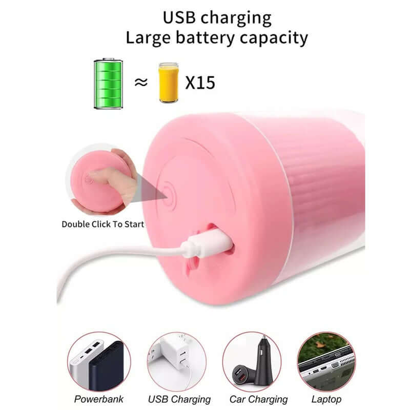 Mini Portable Juicer Blender - 6 Blade USB Rechargeable Juicer Blender